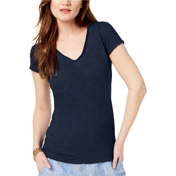 Camiseta básica de manga corta para mujer de INC, azul, grande I-N-C Camiseta básica