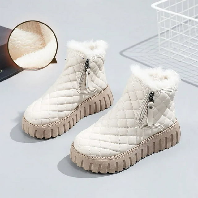 Chaussures pour Femmes Bottes de Neige Chaussures à Plateforme Chaussures en Coton Chaudes Bottes Courtes Chaussures Décontractées Extérieures Bottes Hautes Femmes Blanches