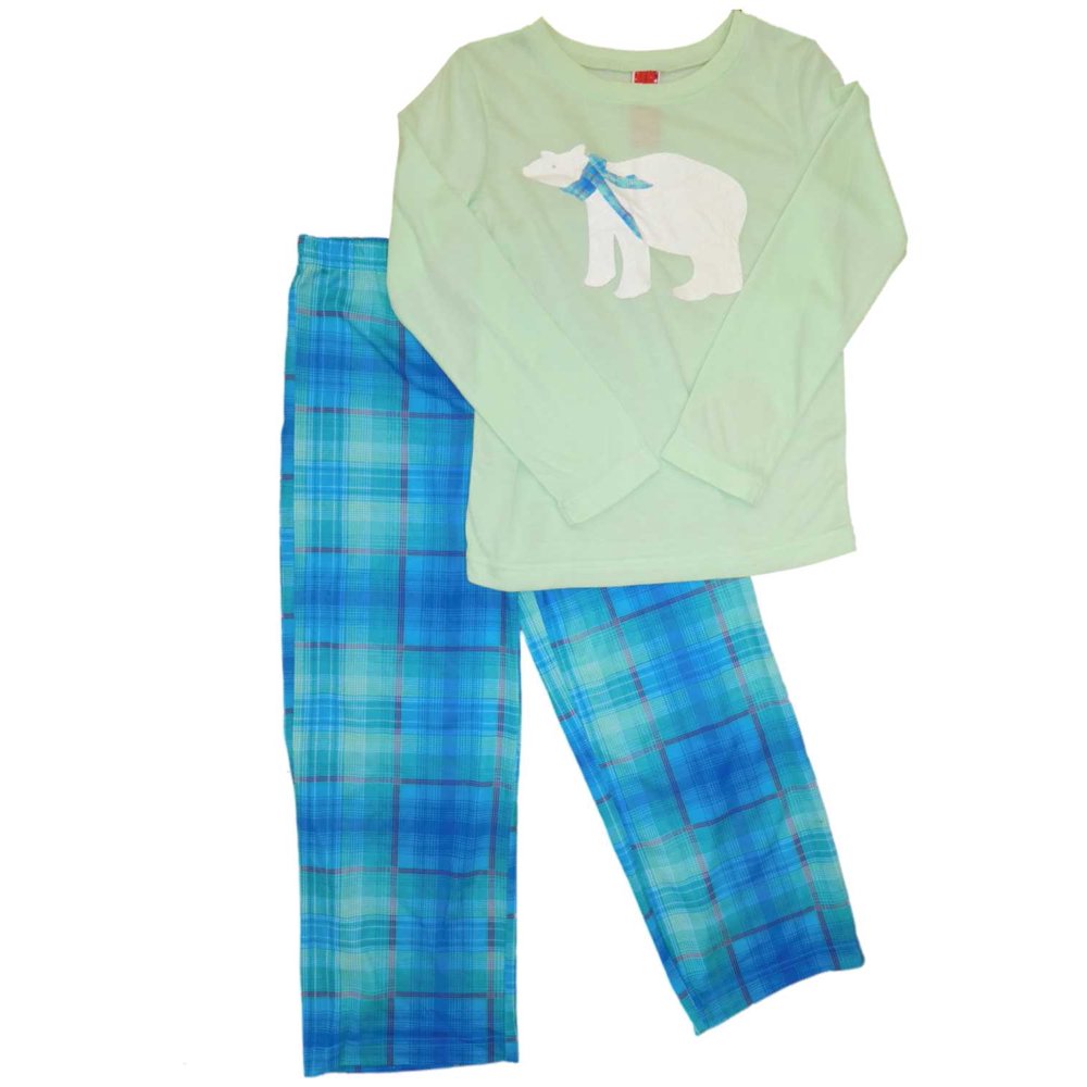 Holiday Girls Sparkling Polar Bear Christmas Pajamas Blue Plaid