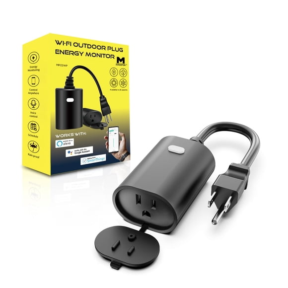 Enchufe inteligente Minoston WiFi para exteriores con monitoreo de energía IP65, impermeable, 15 A