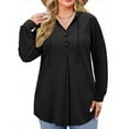 thumbnail image 3 of WellSize Hoodies for Women Plus Size Long Sleeve Lightweight Sweatshirts Button Tunic Fall Tops V Neck Pullover, 3 of 8