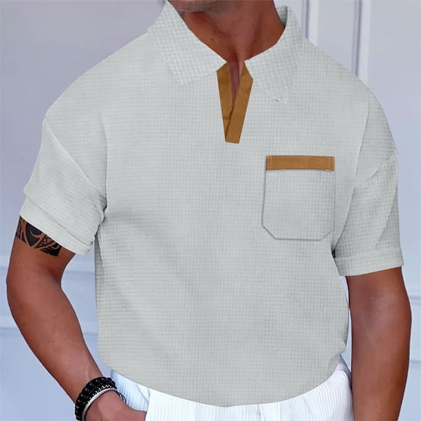 pstuiky Camisa de manga corta para hombre, Camiseta deportiva de manga corta con cuello redondo y botones degradados a rayas para hombre camisetas de hombre m