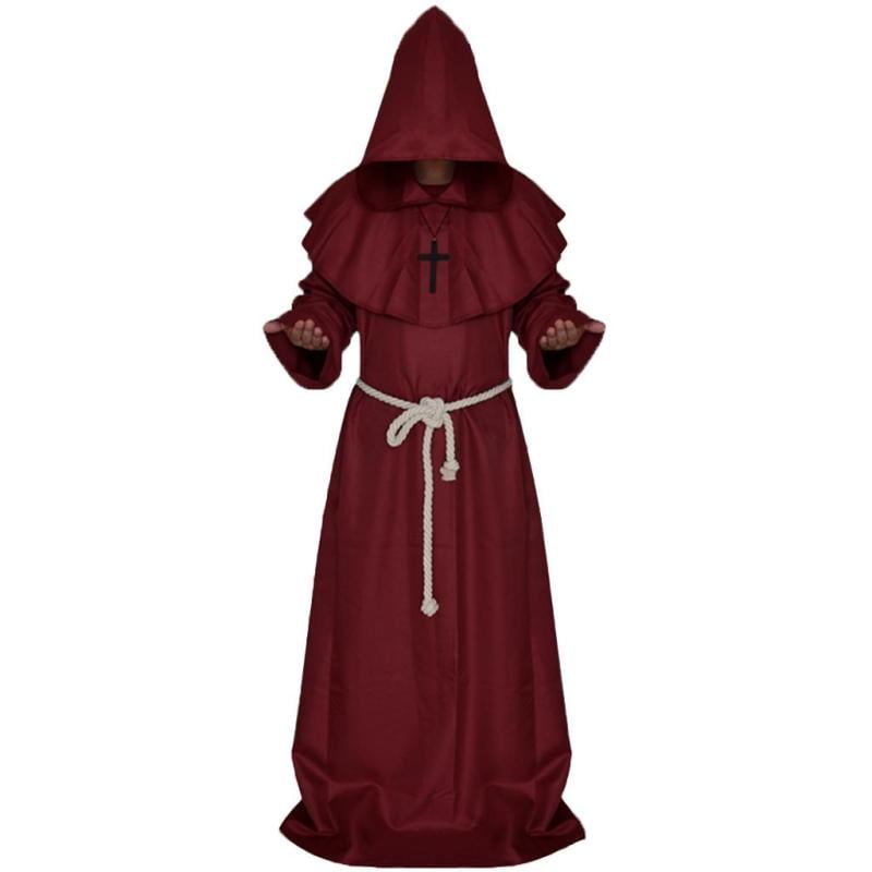 Medieval Monk Hooded Robe Cloak Middle Ages Clergy Priest Cosplay Party Costume 