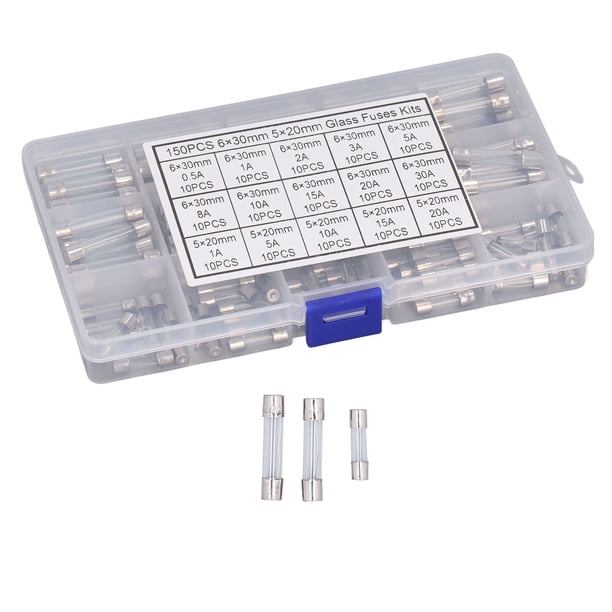Fusibles de tubo de vidrio para automóvil, 150 piezas Fusibles de vidrio Fusibles de aleación Kit surtido de fusibles de vidrio Diseño a prueba de futuro