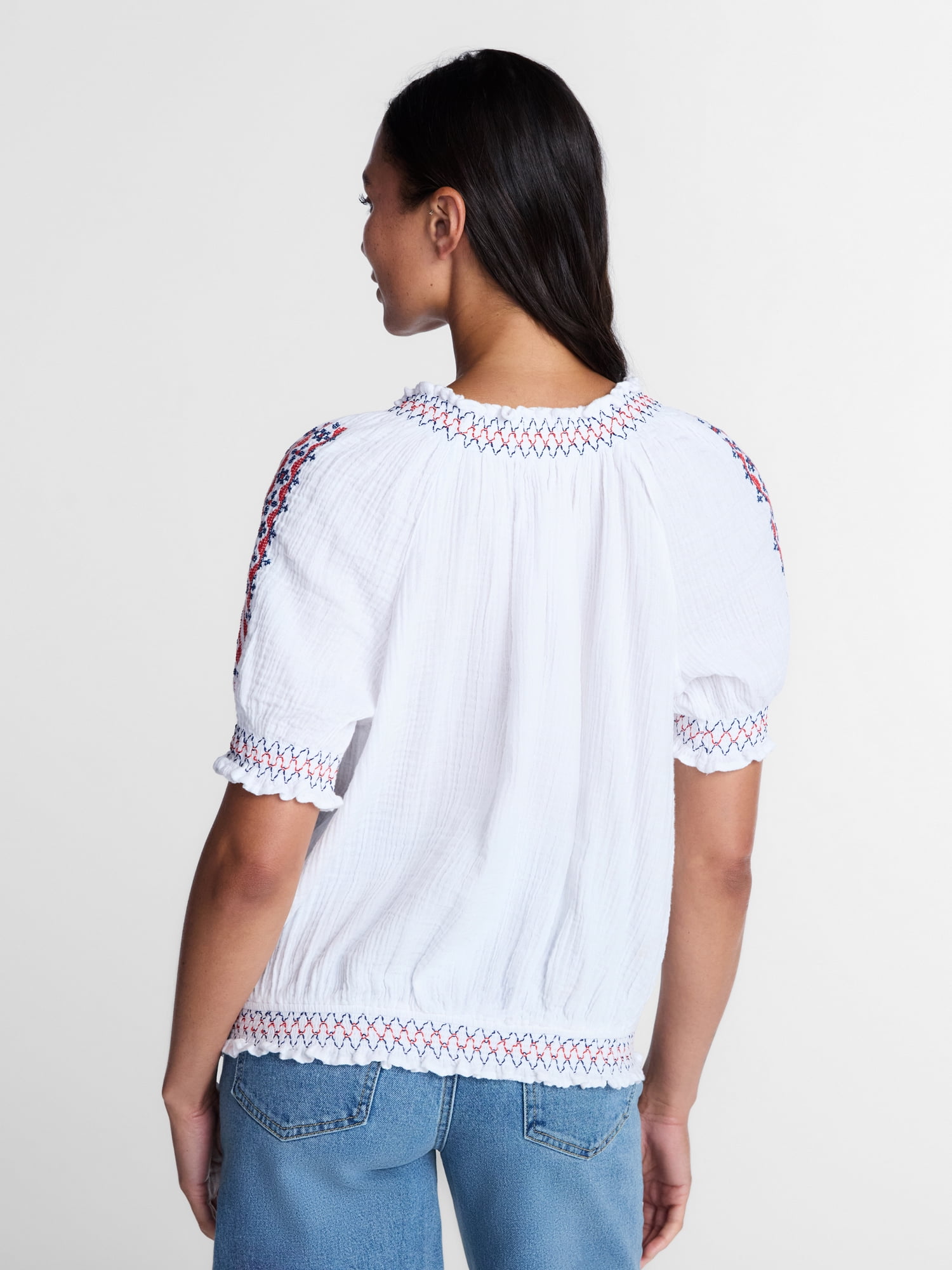 Time and Tru Women's Embroidered Peasant Top, Sizes XS-XXXL