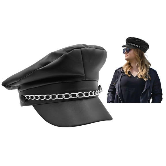 Nicky Bigs Novelties Adult Black Fake Leather Biker Punk Pride Costume Hat Chain Costume Accessory