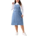 thumbnail image 2 of Agnes Orinda Women's Plus Size Jean Skirt Distressed Racerback Suspender Denim Overall Dress 2X Light Blue, 2 of 5