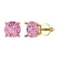 thumbnail image 2 of 4 Ct Round Cut Studs Pink Crystal 14K Yellow Solid Gold Everyday Dainty Earrings Screw Back, 2 of 7