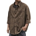 thumbnail image 2 of Men's Retro Work Shirt Jacket, Long Sleeve Button Down Casual Outerwear, Loose Fit Shacket with Pockets, Relaxed Fit Trucker Style Jacket for Men Brown XXL/三点, 2 of 7
