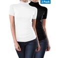 thumbnail image 1 of 2 Pack Women Seamless Short Sleeve Mock Neck Turtleneck Blouse Top Tee Shirts, 1 of 5