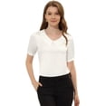 thumbnail image 1 of Blusa de Satén de Manga Corta Allegra K con Decoración de Botones y Cuello Vuelto para Mujer Blanco S, 1 of 5