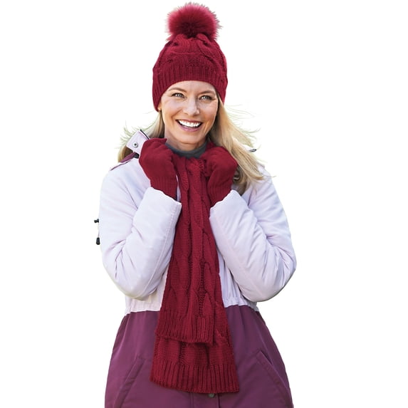 Cable Knit Hat Gloves and Scarf Set