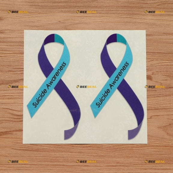 Teal Purple Ribbon Suicide Awareness Decal Sticker Vinyl - 2 Pack Reflective, 6 Inches - for Car Boat Laptop Window