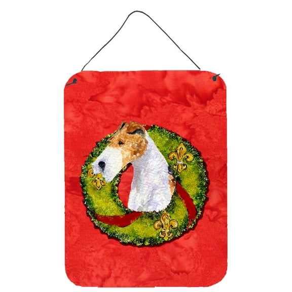 Carolines Treasures SS4168DS1216 Fox Terrier Cristmas Wreath Wall or Door Hanging Prints 12WX16H multicolor