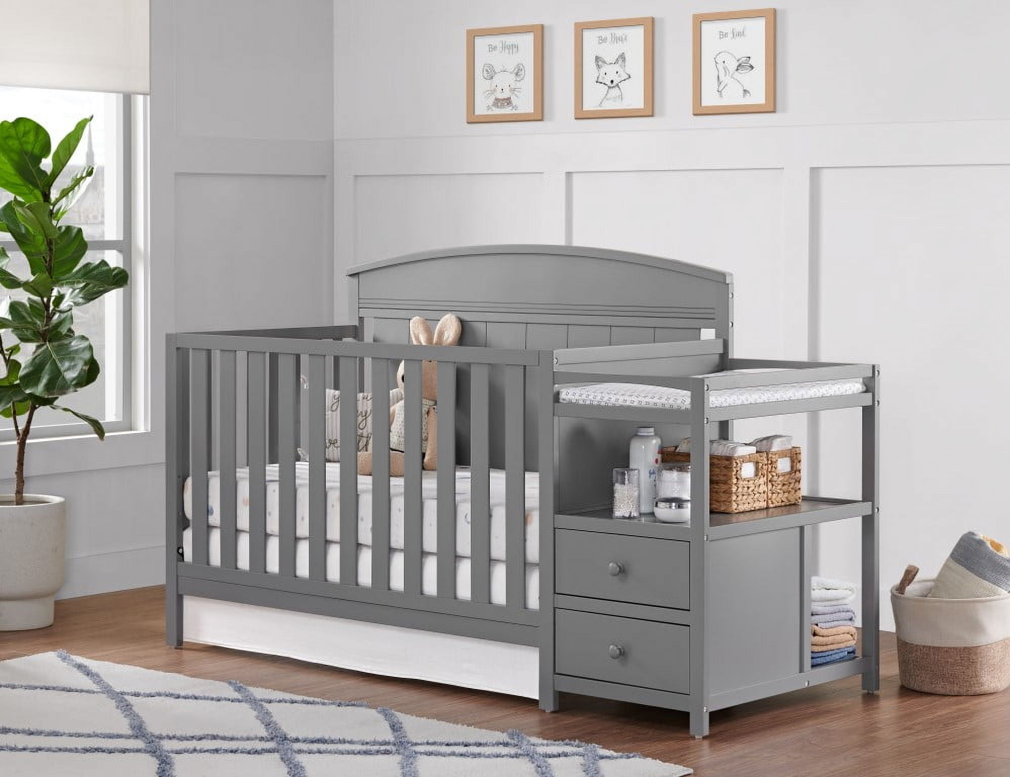 Oxford Baby Pearson 4-in-1 Convertible Crib & Changing Station, Dove Gray, GREENGUARD Gold Certified, Wooden Crib