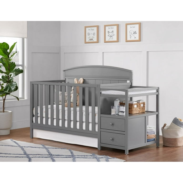 Oxford Baby Pearson 4 in 1 Convertible Crib Changing Station Dove Gray GREENGUARD Gold Certified Wooden Crib