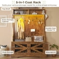 thumbnail image 2 of Hall Tree with Bench and Shoe Storage, 5-in-1 Entryway Bench with Coat Rack, 10 Shoe Cubbies & 9 Coat Hooks, Barn Door & Adjustable Shelf, Rustic Brown, 2 of 10