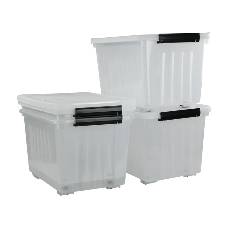 Kekow 4-Pack Clear Plastic Large Storage Box, Latch Storage Bin with  Wheels, 30 L