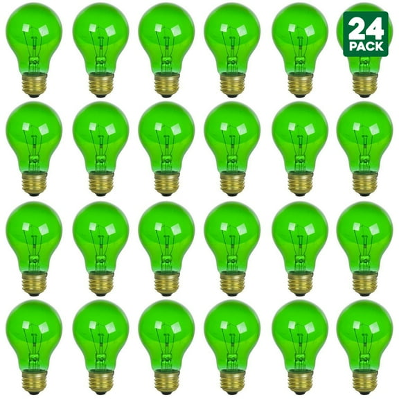 24 Pack of Sunlite 25 watt Transparent Green Colored Incandescent Light Bulb - Parties, Decorative, and Holiday 2,000 Average Life Hours
