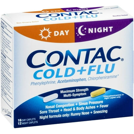 Contac Cold + Flu Dual Formula Pack 16 Day Caplets/12 Night Caplets, 28