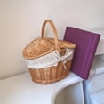 thumbnail image 2 of Wholesale Price!Handmade Woven Rattan Basket With Handle And Double Lids Camping Picnic Food Storage Container Organizer, 2 of 6