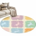 thumbnail image 2 of Round Area Rug 4ft, Happy Easter Cute Rabbit Silhouette Non-Shedding Washable Area Rug, Bunny Colorful Checker Non Slip Low-Profile Circle Rugs for Living Room, Bedroom Dining Room, 2 of 9