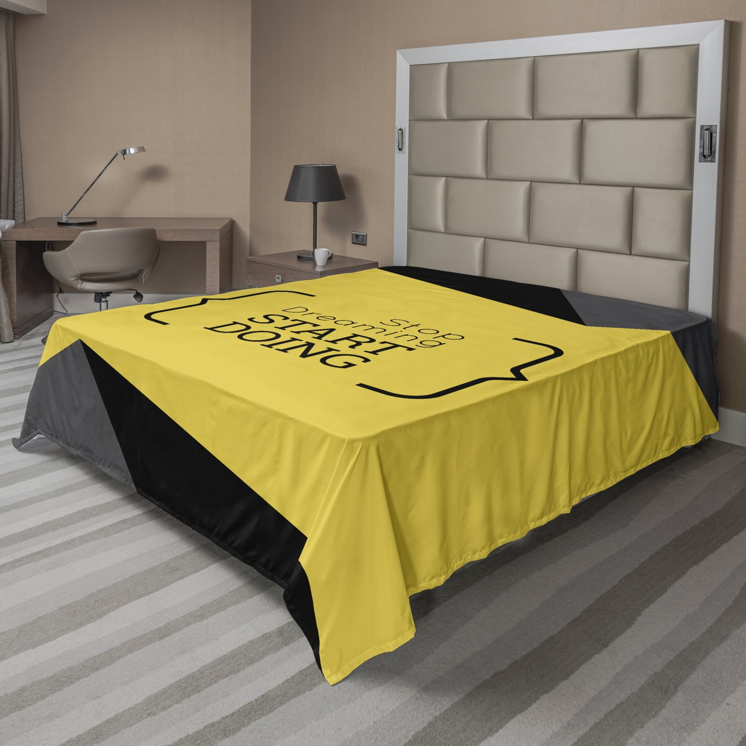 Black And Yellow Flat Sheet Geometric Design With A Motivational And Wise Saying In Brackets Soft Comfortable Top Sheet Decorative Bedding 1 Piece 6 Sizes Black And Yellow By Ambesonne Walmart Com