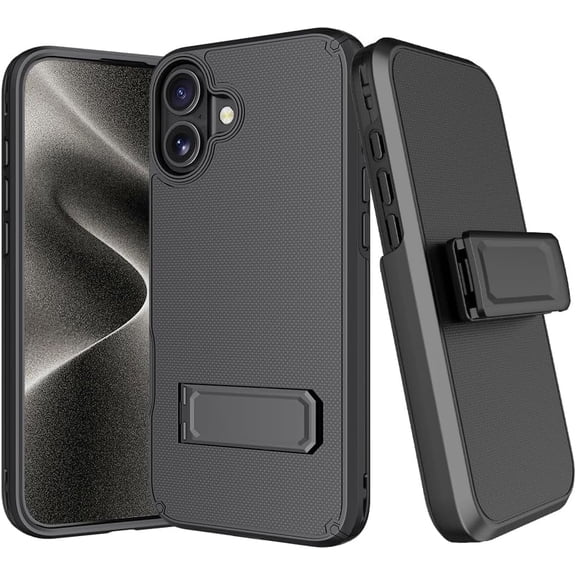 Black iPhone 17 Case Belt Clip Holster Rugged Dual Layer Shockproof Protective Cover Slim Heavy Duty Wireless Charging Compatible