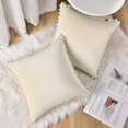 thumbnail image 2 of Fundas de almohada de terciopelo de color blanco cremoso con pompones, fundas de cojín para cojines de terciopelo de 18x18 de algodón para sofá de coche, juego de 2 Feliz Sencillez, 2 of 5