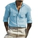 thumbnail image 2 of pstuiky camisas de manga larga para hombre, Camisa informal de moda para hombre, con cuello en V y mangas cortas, transpirable y con botones. salir tops xl, 2 of 6