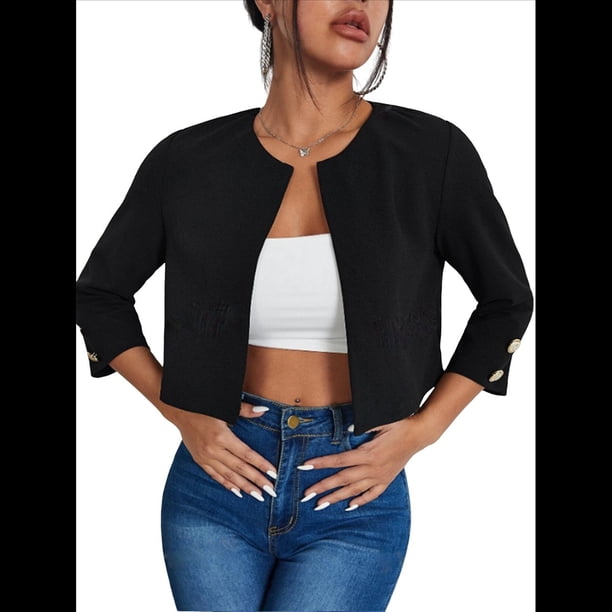 Chaquetas Casuales para Mujer, Chaqueta Corta con Abertura Frontal Negro XXL