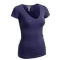 thumbnail image 4 of Essential Basic Women's Plain Short Sleeve V Neck T Shirt(3P-Oat/Taupe/Nvy-L), 4 of 4