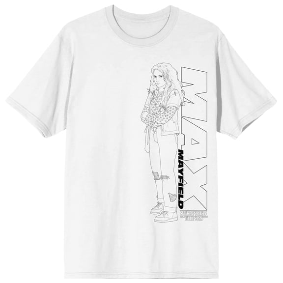 Stranger Things 5 Max Mayfield Outline Art Adult White Crew Neck Short Sleeve T-shirt-5XL