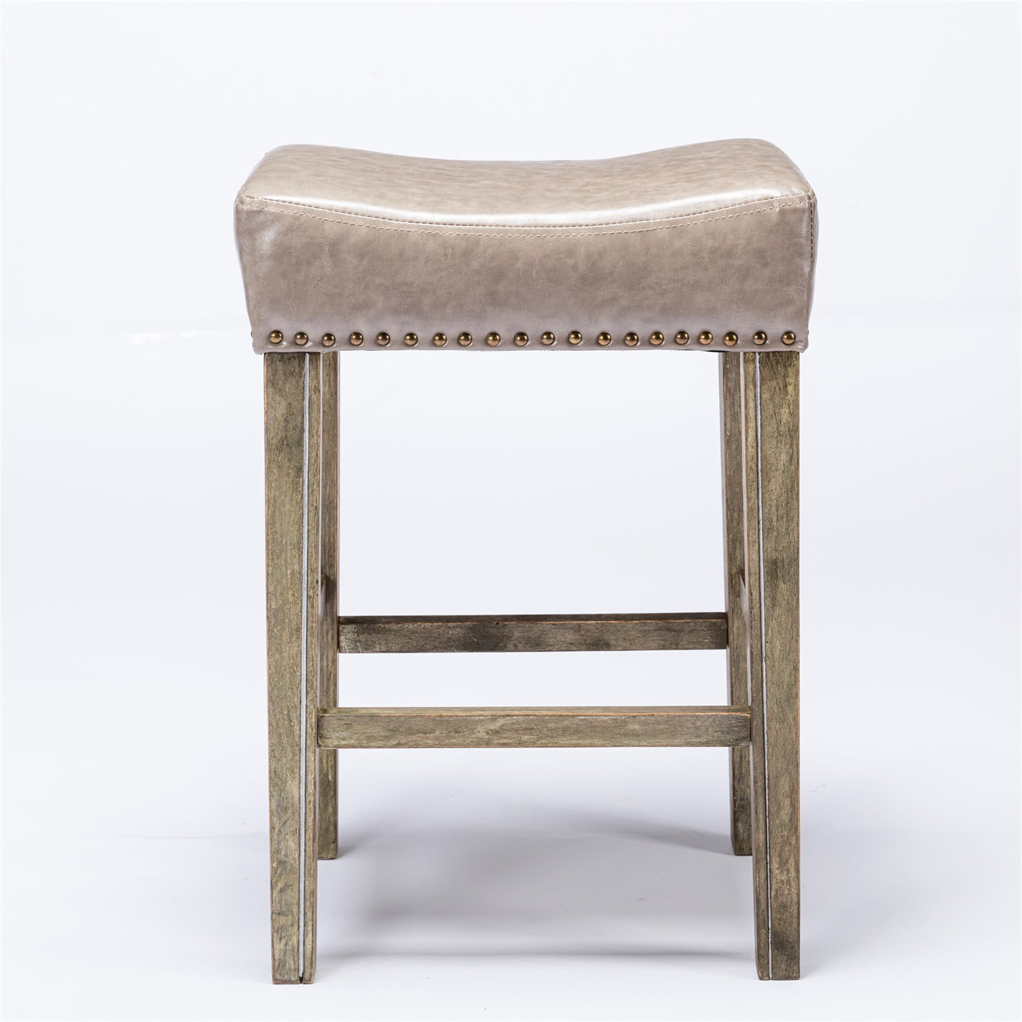 Yardi Yard Leather Backless 26" Bar Stools Set of 2 , Saddle Seat Pub Chair for Kitchen Dining Room, Gray Yardi Yard Leather Backless 26" Bar Stools Set of 2 , Saddle Seat Pub Chair for Kitchen Dining Room, Gray