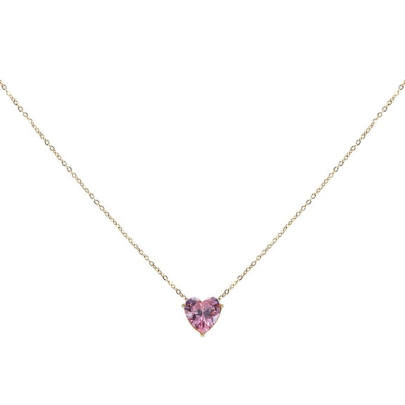 Uxcell Birthstone Necklace for Women, Heart Cubic Zirconia Pendant Necklace, Pink