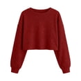 thumbnail image 2 of Ribbed Crop Tops for Women Spring Fall Trendy Crewneck Sweatshirt Light Casual Loose Fit Pullovers (L, Red), 2 of 7
