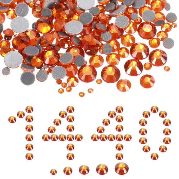 Uxcell 1440 Pcs Hotfix Rhinestones Flatback Crystal Glass Gems with Clear Bag Nail Art Kit for Crafts Clothes DIY Decoration 5 Sizes (SS6-SS20 Set,Golden)