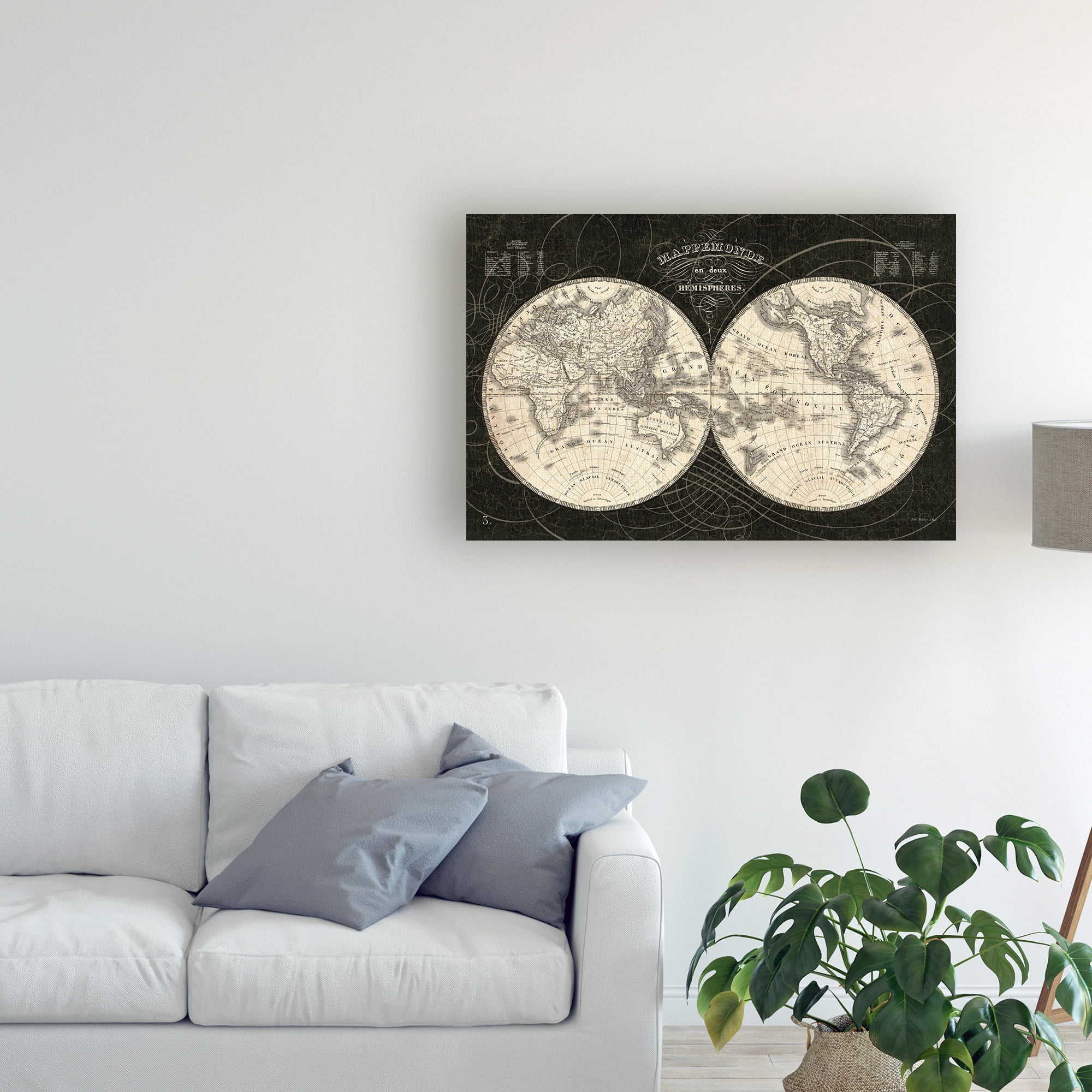 Trademark Fine Art 'French World Map I Black and White' Canvas Art by Sue Schlabach