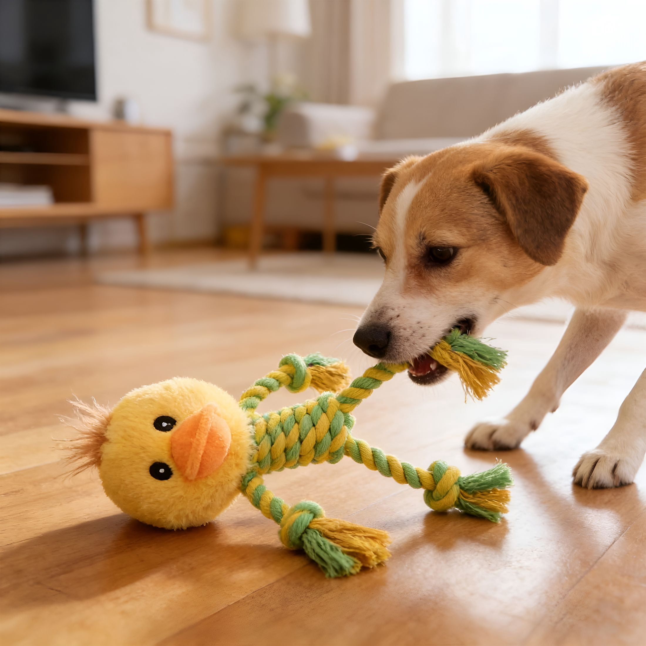 BESTSKY Squeaky Animal Rope Chew Toy for Dogs Cotton Braided Tug Toy with Cute Duck Shapes Interactive Pet Toy for Indoor Outdoor Play