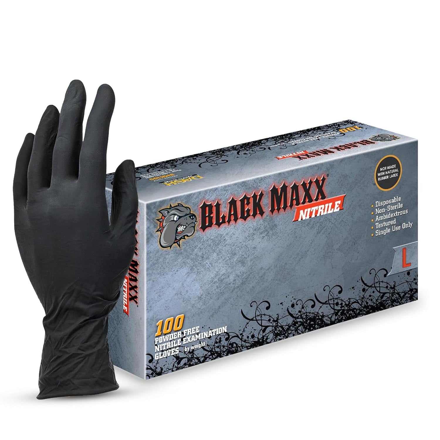 DASH Black Maxx Nitrile Disposable Exam Grade Disposable Gloves, Black, 5 mil, 100/Box, Large