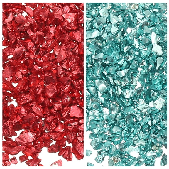2 Colors Crushed Glass Chips, 1-3mm Irregular Glitter 31.6g, Red & Blue