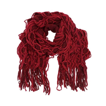 Layer Scarf - Red Two-Tone Ruffle Layered Knit Scarf