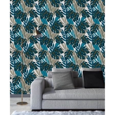 Dark Blue Monstera Wallpaper Peel-and-Stick - 25"W x 125"H