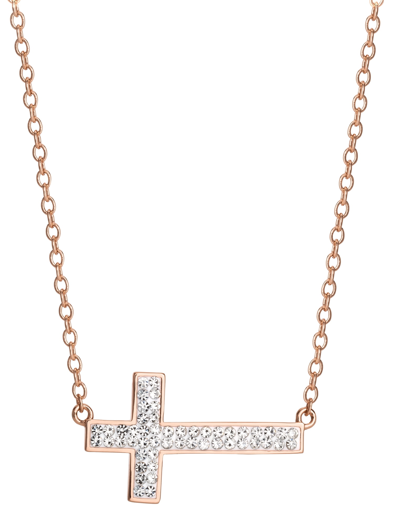 Brilliance Sterling Silver 14KT Gold Plated Crystal Cross Pendant Necklace, 18" chain
