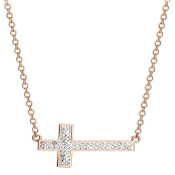 Brilliance Sterling Silver 14KT Gold Plated Crystal Cross Pendant Necklace, 18" chain