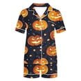 thumbnail image 5 of Tnhcen Women's Halloween Cute Floral Print Button-Up Shirt & Elastic Waist Shorts 2-Piece Sleepwear Set - Fit Pocket Details Soft & Cozy Pajamas Set (S-2XL), 5 of 8