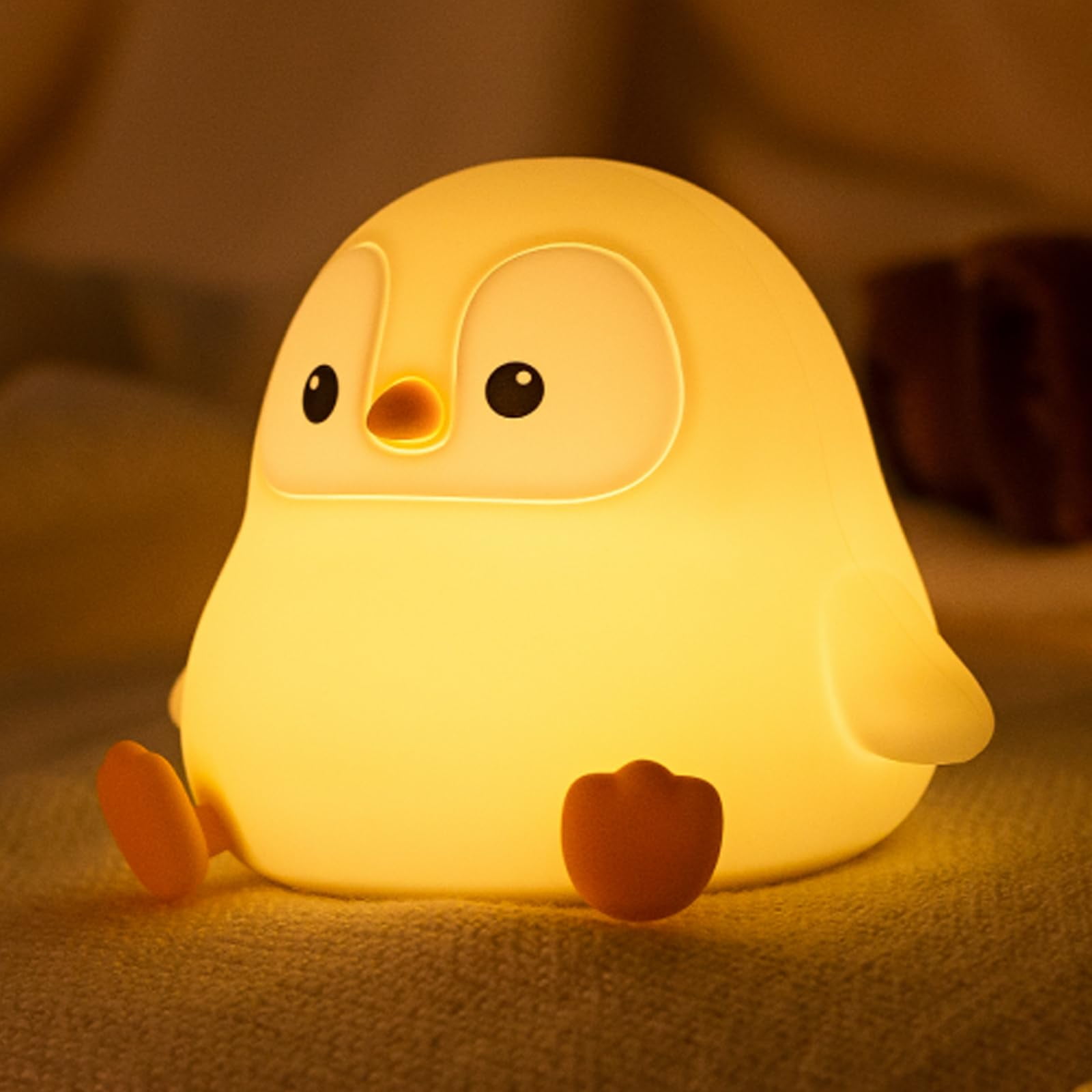 CHUNYAN Penguin Night Light, LED Squishy Novelty Animal Night Lamp, Food Grade Silicone, 2 Level Dimmable, Nursery Nightlight for Desk Decor, Funny Gifts Stuff for Boys Girls Baby