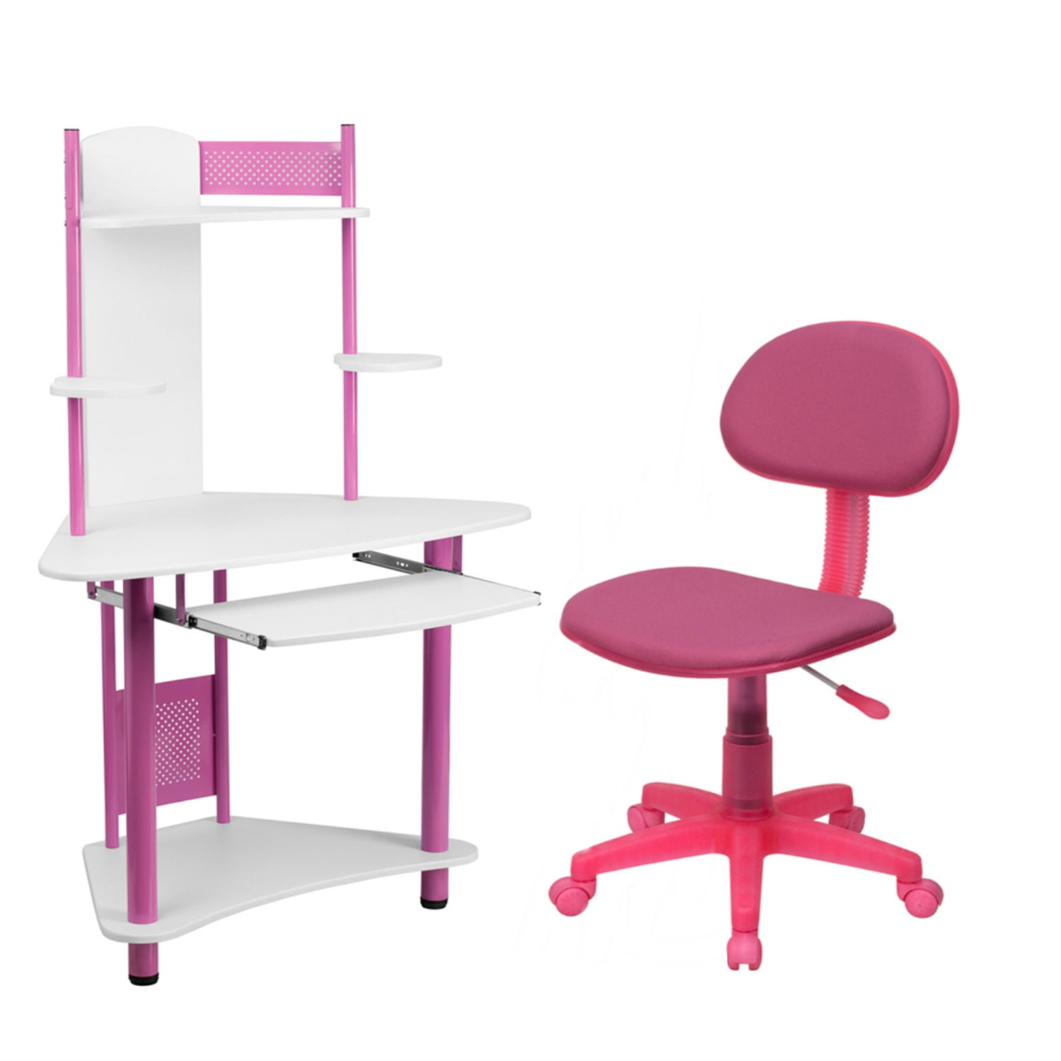 Flash Furniture Pink Fabric Swivel Task Chair and Pink Corner Computer
