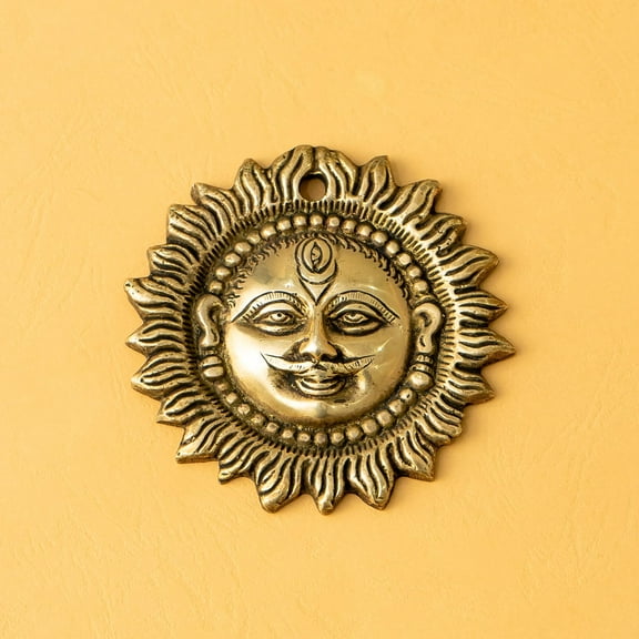 Ekhasa 100% Pure Brass Sun for Vastu & Positivity (4 Inch) | Brass Metal Sun Idol Face Wall Hanging & Wall Decor | Surya Bhagavan Idol | Pital Surya Dev Wall Hanging Vastu for Main Door Entrance