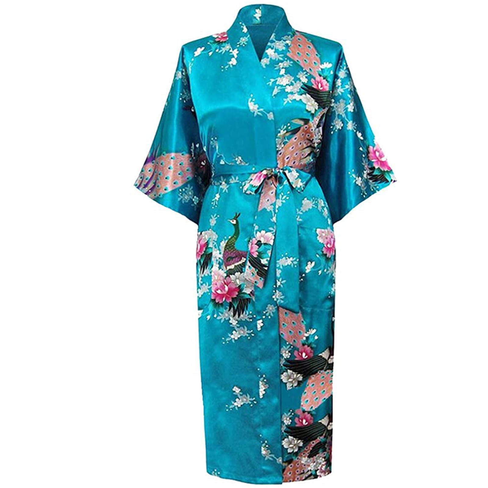 Canada Day Kcavykas Back to School Season Women Bathrobes Peacock Kimono Long Dressing Gown Japanese Robe Dress Walmart